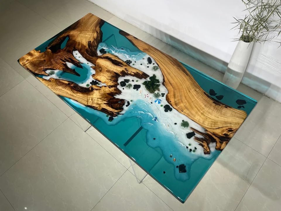 Blue Island Ocean Look Epoxy Resin Dining Table Coffee Table End Table Wooden Table Living Room Table Bar Counter Home Décor Side Table top - resinhomefurniture