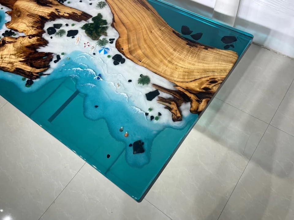 Blue Island Ocean Look Epoxy Resin Dining Table Coffee Table End Table Wooden Table Living Room Table Bar Counter Home Décor Side Table top - resinhomefurniture