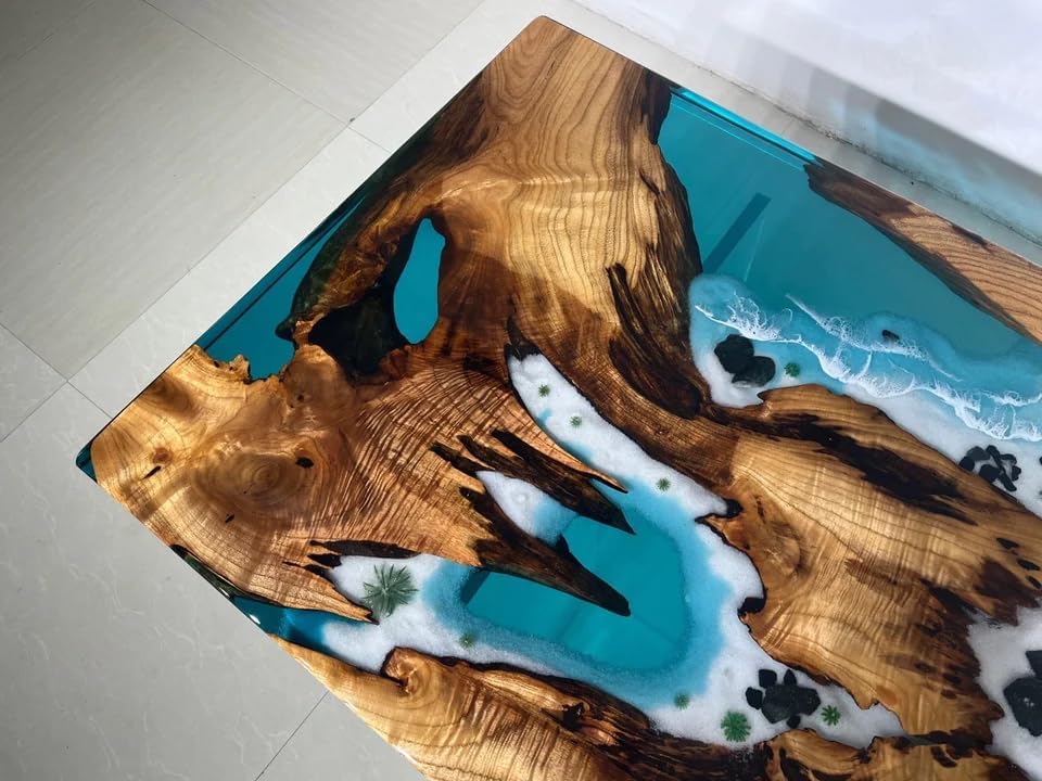 Blue Island Ocean Look Epoxy Resin Dining Table Coffee Table End Table Wooden Table Living Room Table Bar Counter Home Décor Side Table top - resinhomefurniture