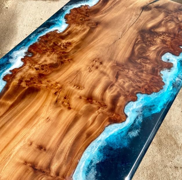 Blue Live Edge with River Epoxy Resin Dining Table Coffee Table End Table Wooden Table Living Room Table Bar Counter Home Décor Side Table Top - resinhomefurniture