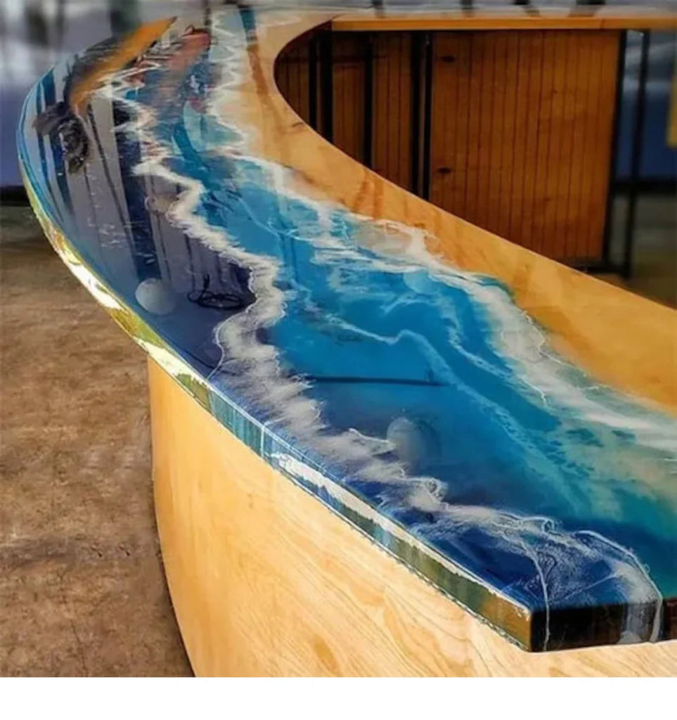 Blue Ocean Look Epoxy Resin Bar Counter Top Dining Table Coffee Table End Table Living Room Table Bar Counter Home Décor Side Table Top Patio Table Conference Table Wall Art - resinhomefurniture