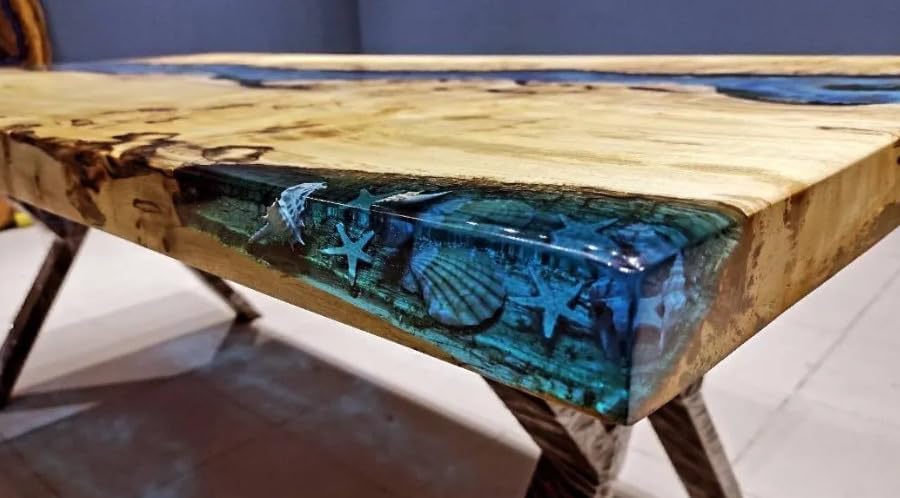 blue - river - star - and - shells - feel - epoxy - dining - table - resin - coffee - table - living - room - for - 2 - 4 - 6 - 8 - epoxy - ocean - table - top - luxury - table - home - decor - patio - table - resinhomefurniture