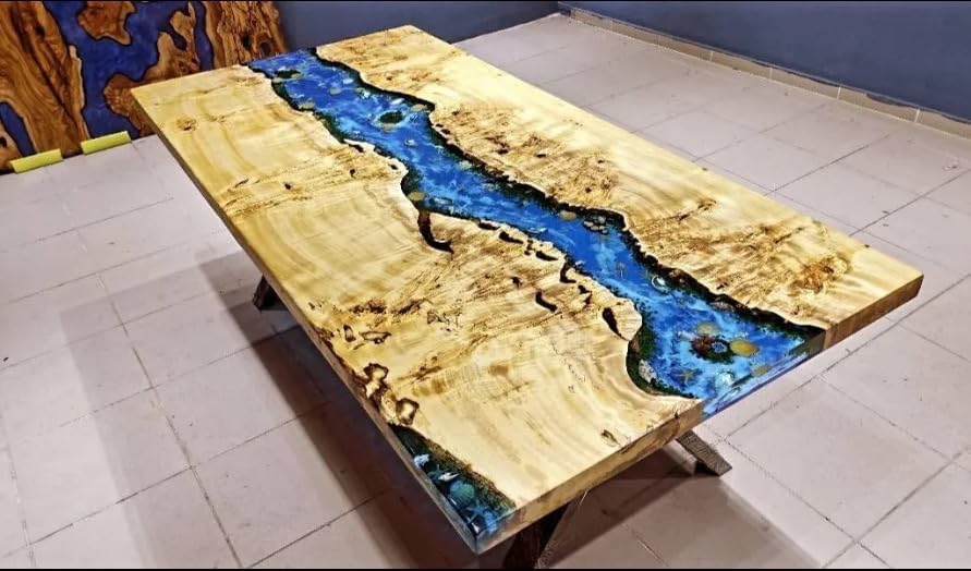 blue - river - star - and - shells - feel - epoxy - dining - table - resin - coffee - table - living - room - for - 2 - 4 - 6 - 8 - epoxy - ocean - table - top - luxury - table - home - decor - patio - table - resinhomefurniture