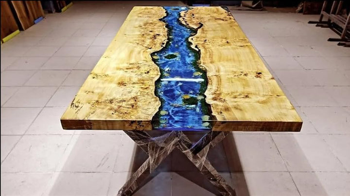 blue - river - star - and - shells - feel - epoxy - dining - table - resin - coffee - table - living - room - for - 2 - 4 - 6 - 8 - epoxy - ocean - table - top - luxury - table - home - decor - patio - table - resinhomefurniture
