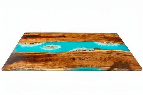 Blue River With Waves Look Epoxy Resin Dining Table Coffee Table End Table Wooden Table Living Room Table Bar Counter Home D?cor side table - resinhomefurniture
