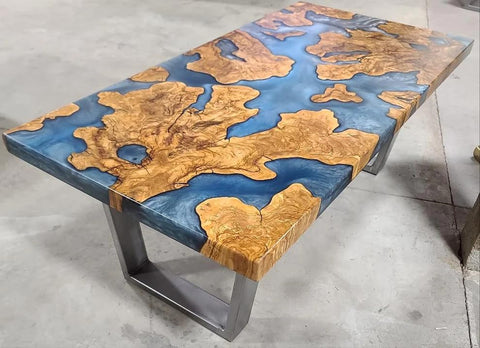 Classic Blue River Flow Epoxy Resin Dining Table Coffee Table End Table Wooden Table Living Room Table Home Decor Confrence Table Table Top End Table - resinhomefurniture