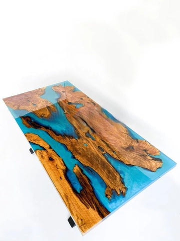 Classic Clear Blue Ocean Look Epoxy Resin Dining Table Coffee Table End Table Wooden Table Living Room Table Bar Counter Home Décor Side Table Top - resinhomefurniture