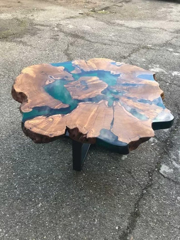 Classic Custom Wood Clear Olive Green Round Coffee Table Resin Table Epoxy Dining Table Living Room Table for 2, 4, 6, 8 Wooden Table Bar Counter Patio Table - resinhomefurniture