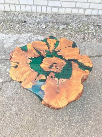 Classic Custom Wood Clear Olive Green Round Coffee Table Resin Table Epoxy Dining Table Living Room Table for 2, 4, 6, 8 Wooden Table Bar Counter Patio Table - resinhomefurniture