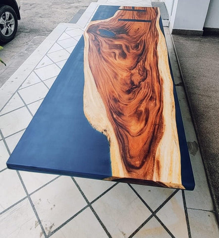 Classic Dark Blue River Look Epoxy Resin Dining Table Coffee Table End Table Wooden Table Living Room Table Bar Counter Home Décor Side Table Top - resinhomefurniture