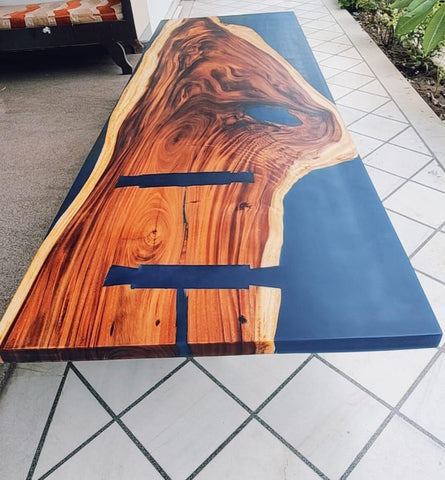 Classic Dark Blue River Look Epoxy Resin Dining Table Coffee Table End Table Wooden Table Living Room Table Bar Counter Home Décor Side Table Top - resinhomefurniture