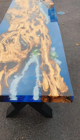 Classic Ocean Blue River Look Epoxy Resin Dining Table Coffee Table End Table Wooden Table Living Room Table Bar Counter Home Décor Side Table Top - resinhomefurniture