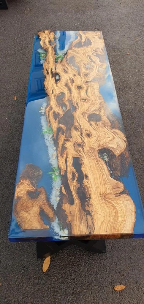 Classic Ocean Blue River Look Epoxy Resin Dining Table Coffee Table End Table Wooden Table Living Room Table Bar Counter Home Décor Side Table Top - resinhomefurniture