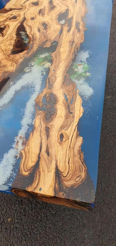 Classic Ocean Blue River Look Epoxy Resin Dining Table Coffee Table End Table Wooden Table Living Room Table Bar Counter Home Décor Side Table Top - resinhomefurniture