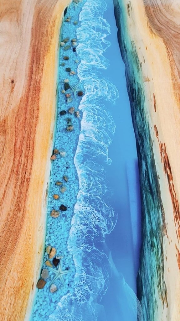 clear - blue - river - with - stones - look - epoxy - resin - dining - table - coffee - table - end - table - wooden - table - living - room - table - bar - counter - home - decor - side - table - top - resinhomefurniture