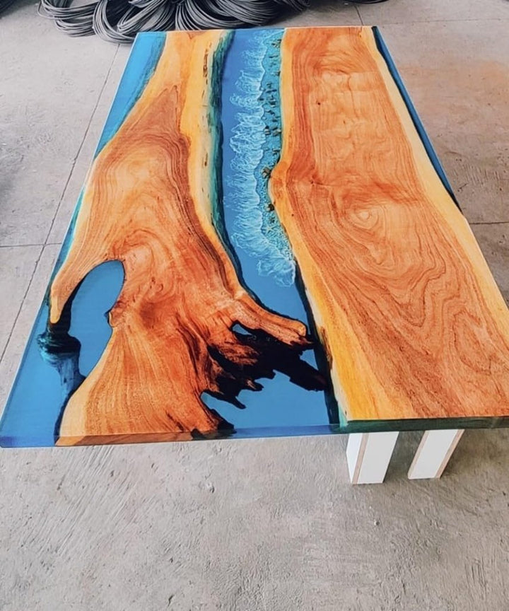 clear - blue - river - with - stones - look - epoxy - resin - dining - table - coffee - table - end - table - wooden - table - living - room - table - bar - counter - home - decor - side - table - top - resinhomefurniture