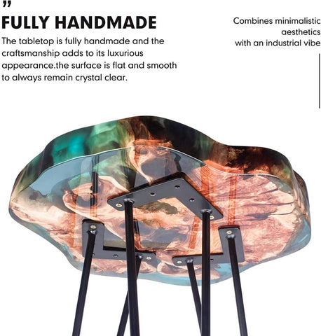 Crystal Clear Epoxy Resin Natural Edge Wood end Table, Wood Resin Side Table Hand Made Craft Coffee Table with Hairpin legs - 20 inch Tall - resinhomefurniture