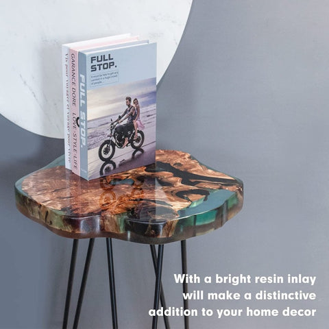 Crystal Clear Epoxy Resin Natural Edge Wood end Table, Wood Resin Side Table Hand Made Craft Coffee Table with Hairpin legs - 20 inch Tall - resinhomefurniture