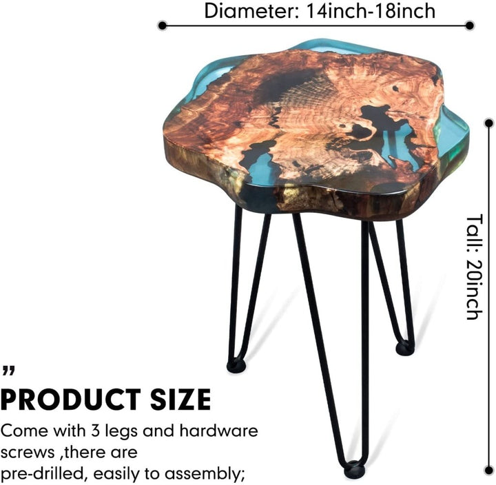 Crystal Clear Epoxy Resin Natural Edge Wood end Table, Wood Resin Side Table Hand Made Craft Coffee Table with Hairpin legs - 20 inch Tall - resinhomefurniture