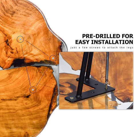 Crystal Clear Epoxy Resin Natural Edge Wood end Table, Wood Resin Side Table Hand Made Craft Coffee Table with Hairpin legs - 20 inch Tall - resinhomefurniture