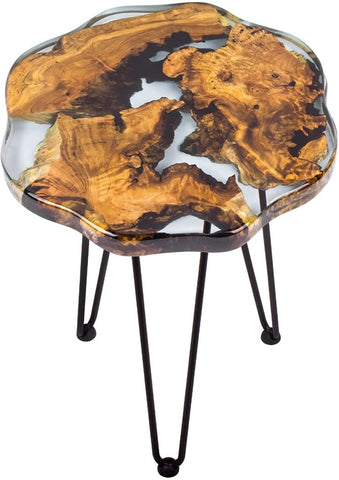 Crystal Clear Epoxy Resin Natural Edge Wood end Table, Wood Resin Side Table Hand Made Craft Coffee Table with Hairpin legs - 20 inch Tall - resinhomefurniture