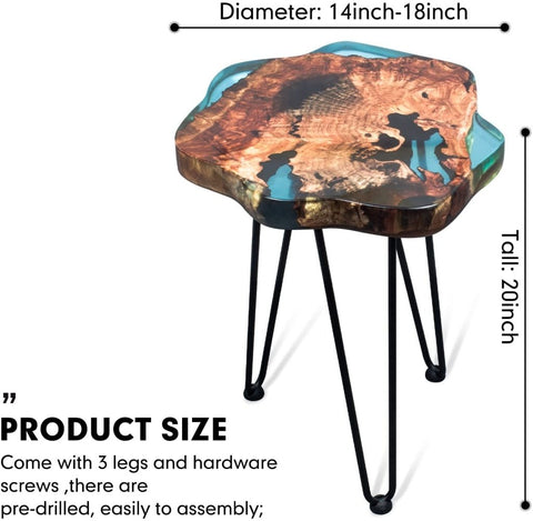 Crystal Clear Epoxy Resin Natural Edge Wood end Table, Wood Resin Side Table Hand Made Craft Coffee Table with Hairpin legs - 20 inch Tall - resinhomefurniture