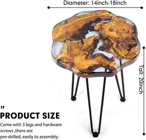 Crystal Clear Epoxy Resin Natural Edge Wood end Table, Wood Resin Side Table Hand Made Craft Coffee Table with Hairpin legs - 20 inch Tall - resinhomefurniture