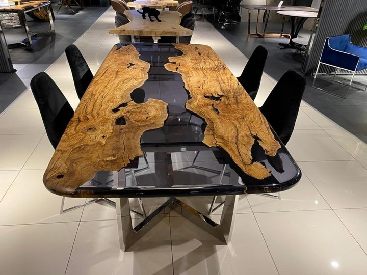 custom - dark - wood - with - transparent - black - river - look - resin - table - epoxy - dining - table - coffee - table - end - table - bar - counter - top - living - room - table - wall - art - wooden - table - resinhomefurniture