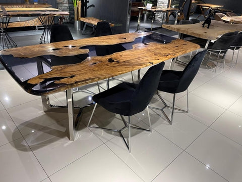 Custom Dark Wood with Transparent Black River Look Resin Table Epoxy Dining Table Coffee Table End Table Bar Counter Top Living Room Table Wall Art Wooden Table - resinhomefurniture