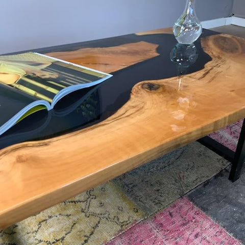 Custom Large Black Epoxy Coffee Table Dinning Table Living Room Table River Flow Table for 2, 4, 6, 8 Coastal Table Patio Table Home Décor Side/End Table Wooden Table - resinhomefurniture