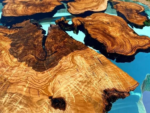 Custom Large Resin Epoxy Round Table Teal Clear Green Look Resin Coffee Table Living Room Table Luxury Decor Table Patio Table Wooden Resin Table - resinhomefurniture