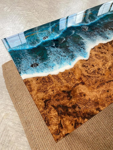 Custom Made Beach Flow with Fish Look Resin Table Epoxy Dining Table Coffee Table End Table Bar Counter Top Living Room Table Wall Art Wooden Table - resinhomefurniture