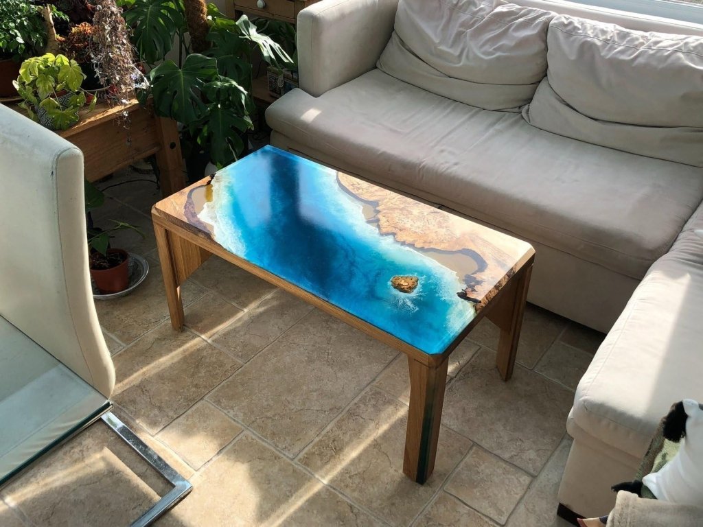 Custom Made Blue River Look Epoxy Resin Dining Table Coffee Table End Table Wooden Table Living Room Table Bar Counter Home Décor Side Table Top - resinhomefurniture