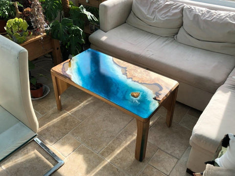 Custom Made Blue River Look Epoxy Resin Dining Table Coffee Table End Table Wooden Table Living Room Table Bar Counter Home Décor Side Table Top - resinhomefurniture