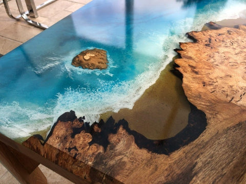 Custom Made Blue River Look Epoxy Resin Dining Table Coffee Table End Table Wooden Table Living Room Table Bar Counter Home Décor Side Table Top - resinhomefurniture