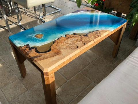 Custom Made Blue River Look Epoxy Resin Dining Table Coffee Table End Table Wooden Table Living Room Table Bar Counter Home Décor Side Table Top - resinhomefurniture