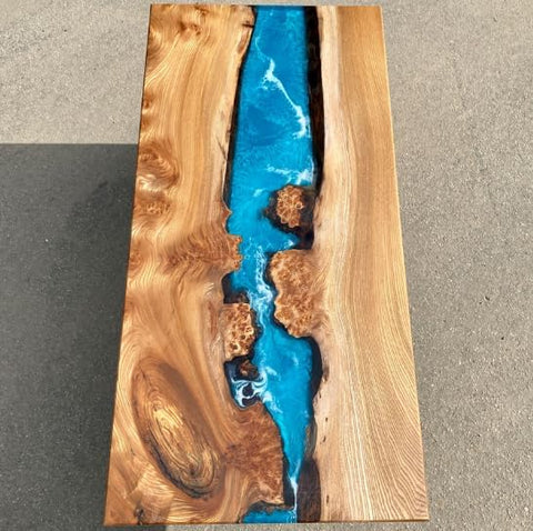 Custom Made Blue Unique Ocean Resin Table Epoxy Dining Table Coffee Table End Table Bar Counter Top Living Room Table Wall Art Wooden Table - resinhomefurniture