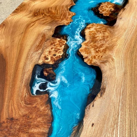 Custom Made Blue Unique Ocean Resin Table Epoxy Dining Table Coffee Table End Table Bar Counter Top Living Room Table Wall Art Wooden Table - resinhomefurniture