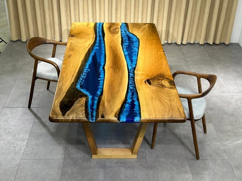 Custom Made Indoor Epoxy Dining Table Epoxy Coffee Table Living Room Table Blue Multi River Flow for 2, 4, 6, 8 Epoxy Table Top Bar Counter Top Home Décor Table - resinhomefurniture
