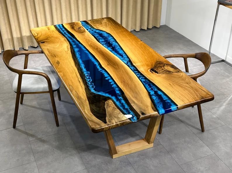 Custom Made Indoor Epoxy Dining Table Epoxy Coffee Table Living Room Table Blue Multi River Flow for 2, 4, 6, 8 Epoxy Table Top Bar Counter Top Home Décor Table - resinhomefurniture
