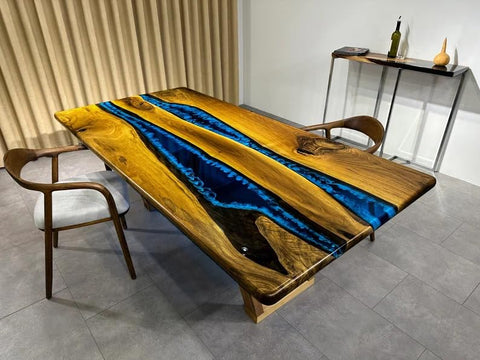 Custom Made Indoor Epoxy Dining Table Epoxy Coffee Table Living Room Table Blue Multi River Flow for 2, 4, 6, 8 Epoxy Table Top Bar Counter Top Home Décor Table - resinhomefurniture