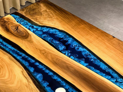 Custom Made Indoor Epoxy Dining Table Epoxy Coffee Table Living Room Table Blue Multi River Flow for 2, 4, 6, 8 Epoxy Table Top Bar Counter Top Home Décor Table - resinhomefurniture