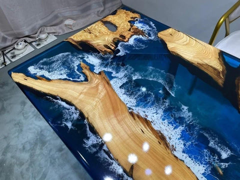 Custom Made Island Ocean with Wave Look Epoxy Resin Dining Table Coffee Table End Table Bar Counter Top Living Room Table - resinhomefurniture