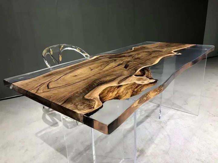 Custom Made Live Edge with Clear Resin Table Epoxy Dining Table Coffee Table End Table Bar Counter Top Living Room Table Wall Art Wooden Table - resinhomefurniture