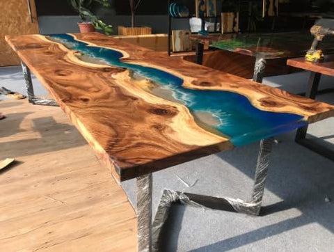 Custom Made Live Edge with River Wave Look Table Epoxy Dining Table Coffee Table End Table Bar Counter Top Living Room Table Wall Art Wooden Table - resinhomefurniture