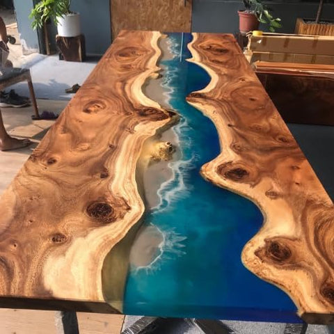 Custom Made Live Edge with River Wave Look Table Epoxy Dining Table Coffee Table End Table Bar Counter Top Living Room Table Wall Art Wooden Table - resinhomefurniture