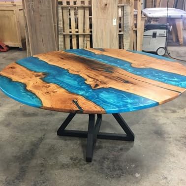 Custom Made Resin Round Table Top, Blue Ocean Multi River Look, Coffee Table, Resin Table, Luxury Table, Walnut Table, Wooden Resin Table - resinhomefurniture