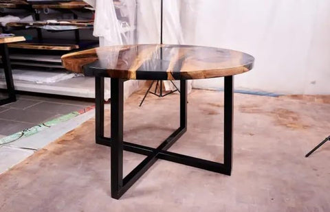 Custom Made Round with Classic Black Epoxy Table Dining Table Coffee Table End Table Bar Counter Top Living Room Table Wall Art Wooden Table - resinhomefurniture