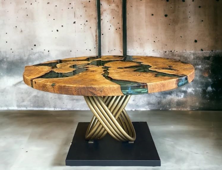 custom - made - round - with - classic - green - epoxy - table - dining - table - coffee - table - end - table - bar - counter - top - living - room - table - wall - art - wooden - table - resinhomefurniture