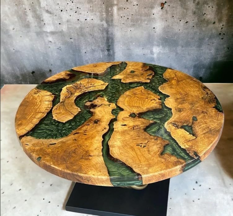 custom - made - round - with - classic - green - epoxy - table - dining - table - coffee - table - end - table - bar - counter - top - living - room - table - wall - art - wooden - table - resinhomefurniture